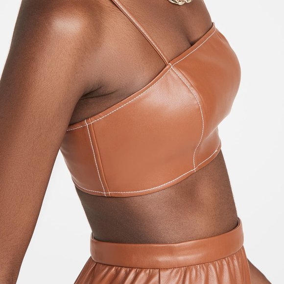 STAUD Bomber Vegan Leather Bralette Top in Whiskey - Picture 2 of 16